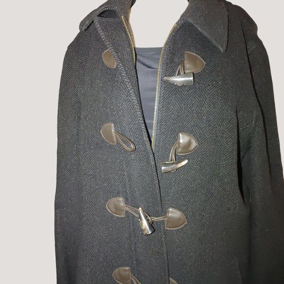 Brooks Brothers Wool Blend Black Duffle Coat Toggle Closures Size 12 - Picture 7 of 12